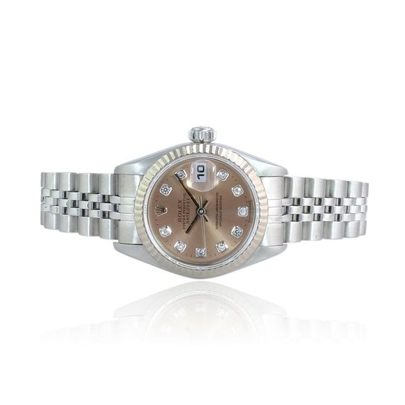 ROLEX DATEJUST SALMON DIAMOND DIAL 18KW FLUTED STEEL JUBILEE WATCH 26 MM 69174 - Picture 4 of 6